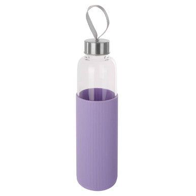 Orsina 500ml Glass Water Bottle | Purple Silicone Sleeve & Steel Lid