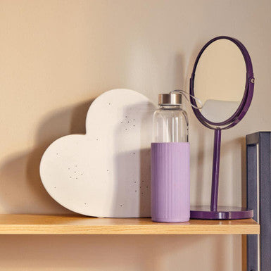 Orsina 500ml Glass Water Bottle | Purple Silicone Sleeve & Steel Lid
