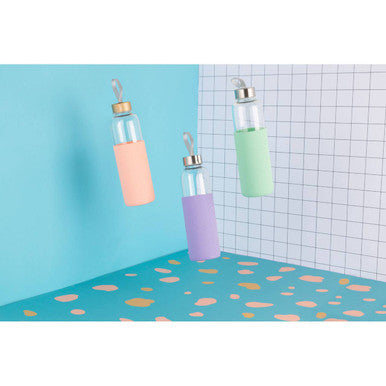 Orsina 500ml Glass Water Bottle | Purple Silicone Sleeve & Steel Lid