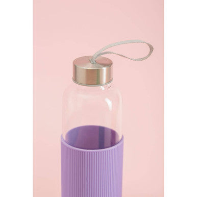 Orsina 500ml Glass Water Bottle | Purple Silicone Sleeve & Steel Lid