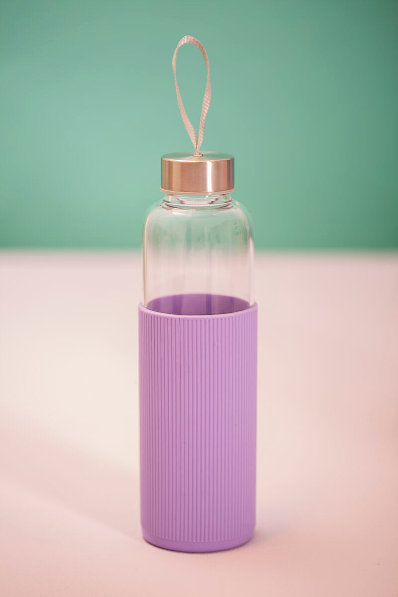 Orsina 500ml Glass Water Bottle | Purple Silicone Sleeve & Steel Lid