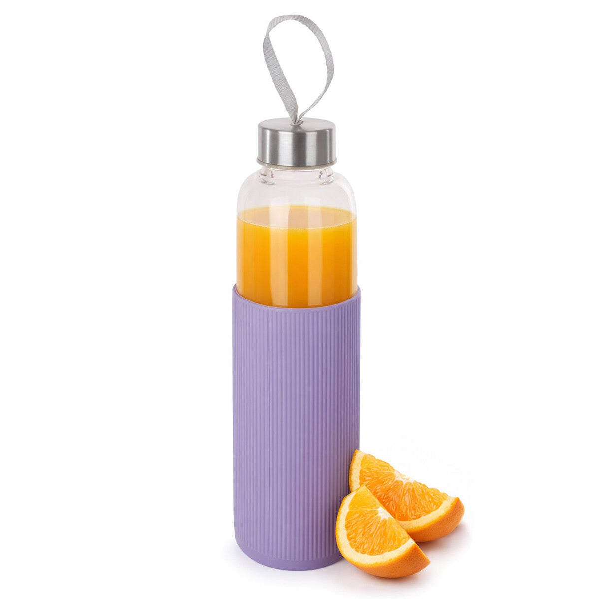 Orsina 500ml Glass Water Bottle | Purple Silicone Sleeve & Steel Lid