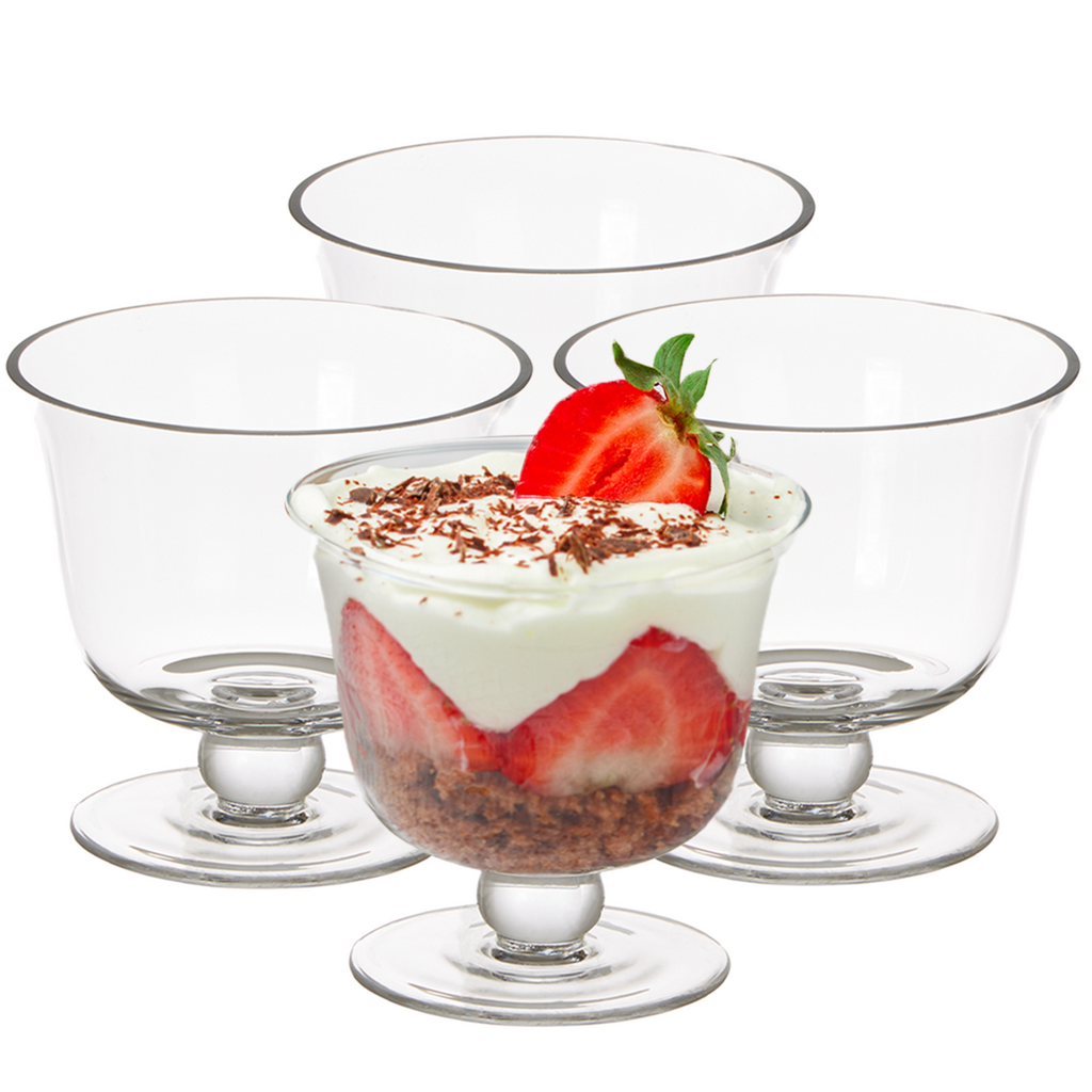 Orsina Molly Glass Dessert Bowls – Set of 4 Footed Clear Glass Dishes