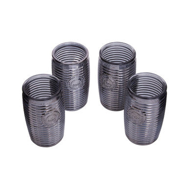 Orsina Dayla Grey Ribbed Glass Tumblers – Set of 4 Modern Drinkware