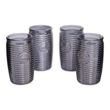 Orsina Dayla Grey Ribbed Glass Tumblers – Set of 4 Modern Drinkware