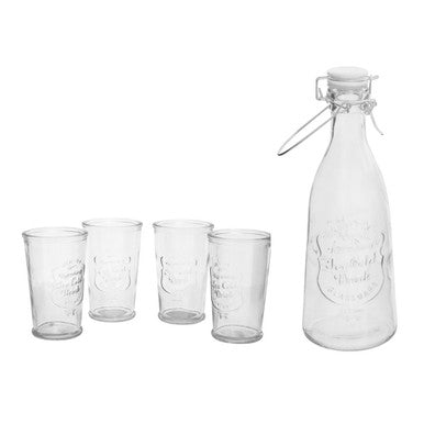 Orsina Dayla Embossed Glass Water Carafe and 4 Tumbler Serving Set