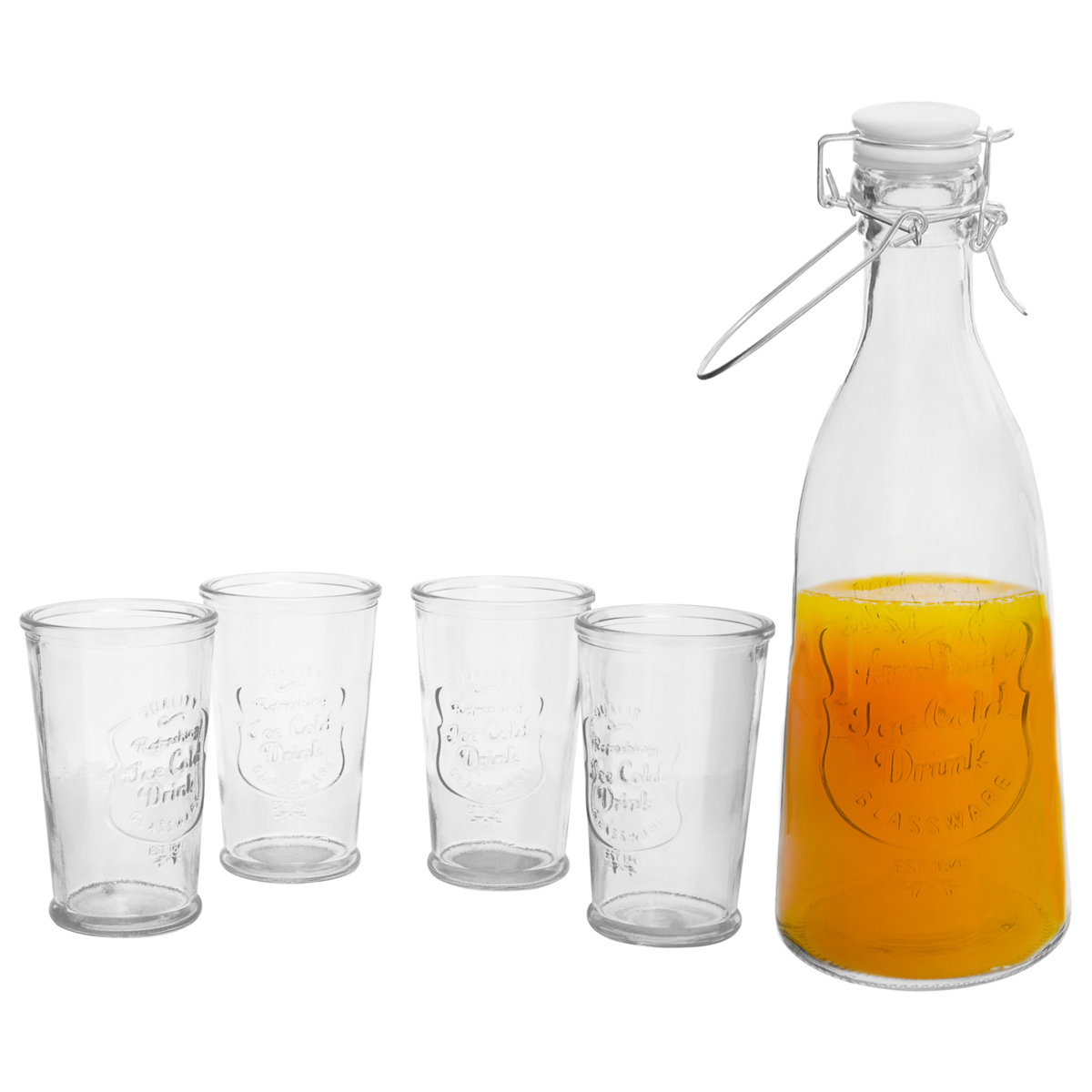 Orsina Dayla Embossed Glass Water Carafe and 4 Tumbler Serving Set
