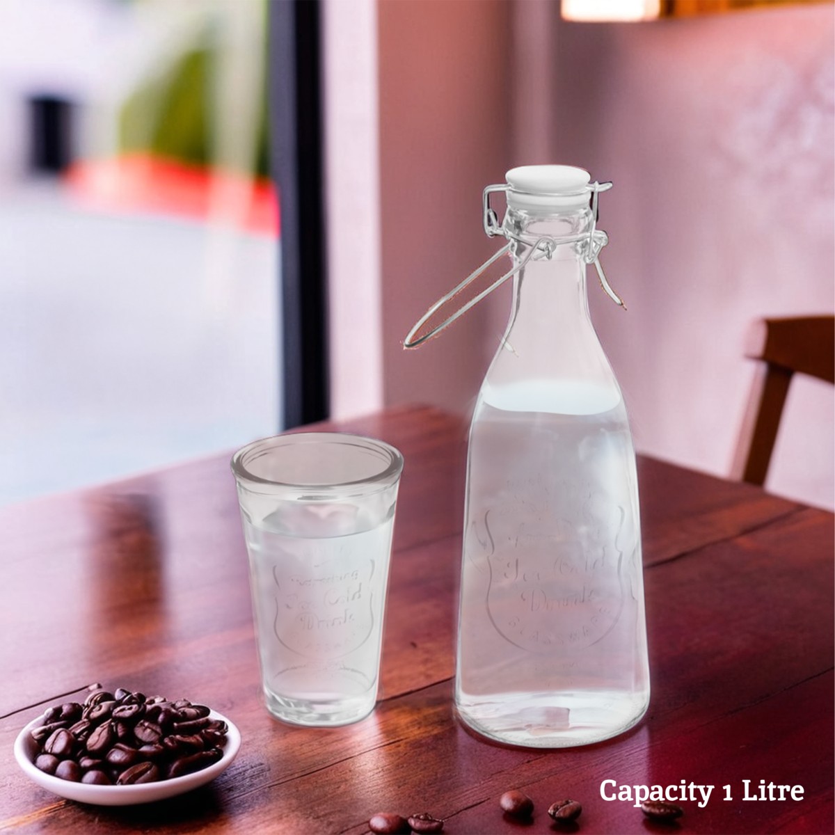 Orsina Dayla Embossed Glass Water Carafe and 4 Tumbler Serving Set