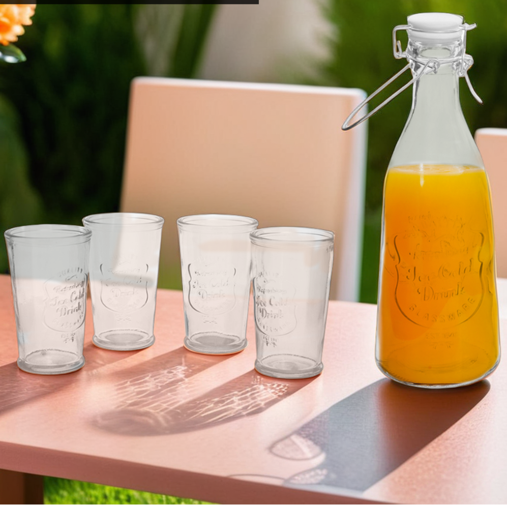 Orsina Dayla Embossed Glass Water Carafe and 4 Tumbler Serving Set