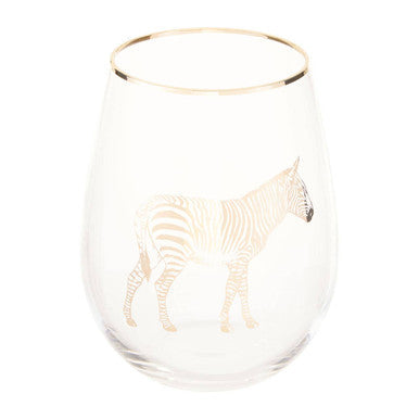 Orsina Nomi Gold Zebra Curved Tumbler | Stemless Glass with Gold Rim