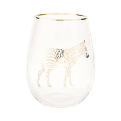 Orsina Nomi Gold Zebra Curved Tumbler | Stemless Glass with Gold Rim