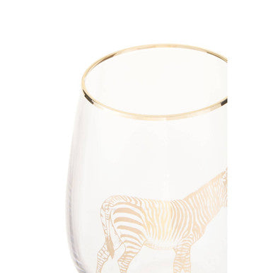 Orsina Nomi Gold Zebra Curved Tumbler | Stemless Glass with Gold Rim