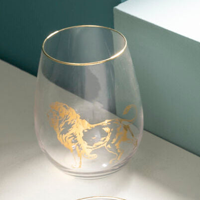 Orsina Nomi Gold Lion Curved Tumbler – Luxury Glass Cocktail Drinkware