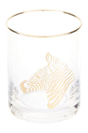 Orsina Nomi Zebra Tumbler – Clear Glass with Gold Trim & Pattern