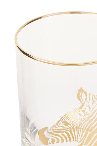 Orsina Nomi Zebra Tumbler – Clear Glass with Gold Trim & Pattern