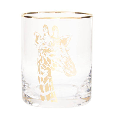 Orsina Nomi Giraffe Tumbler – Gold Rim Glassware with Animal Motif