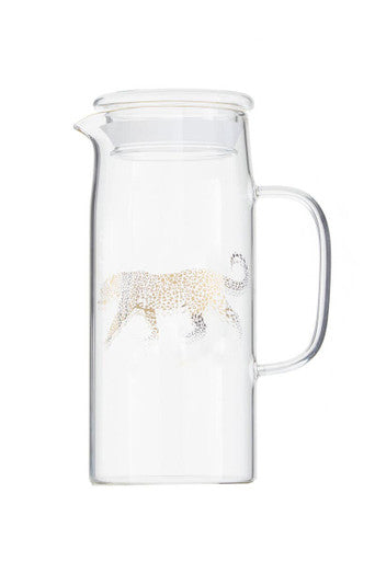 Orsina Nomi Leopard Glass Jug – Decorative Pitcher with Gold Motif