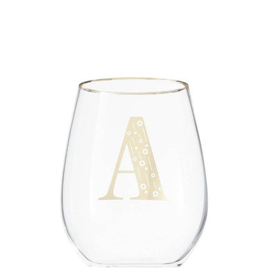 Orsina Claro Letter A Curved Tumbler – Gold Monogram Clear Glass