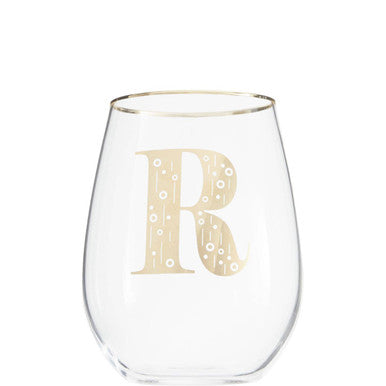 Orsina Claro Monogram Glass Tumbler – Gold Letter R Curved Glassware