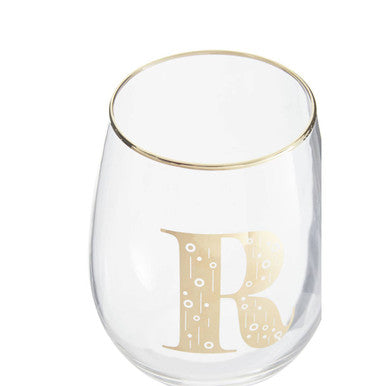 Orsina Claro Monogram Glass Tumbler – Gold Letter R Curved Glassware