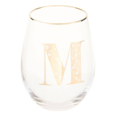 Orsina Claro Monogrammed Glass Tumbler – Gold Letter M Curved Design