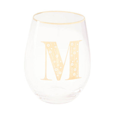 Orsina Claro Monogrammed Glass Tumbler – Gold Letter M Curved Design