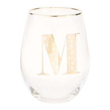 Orsina Claro Monogrammed Glass Tumbler – Gold Letter M Curved Design