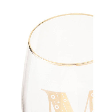 Orsina Claro Monogrammed Glass Tumbler – Gold Letter M Curved Design