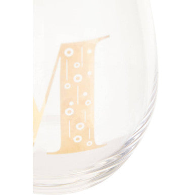 Orsina Claro Monogrammed Glass Tumbler – Gold Letter M Curved Design