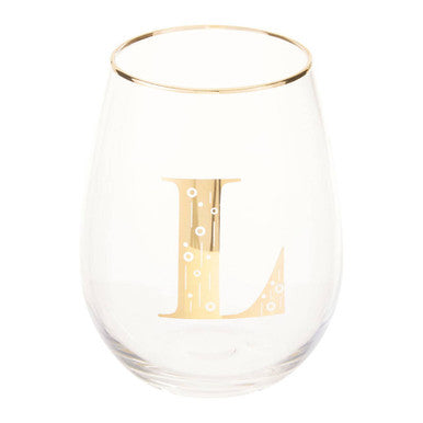 Orsina Claro Letter L Curved Tumbler – Clear Glass with Gold Detail
