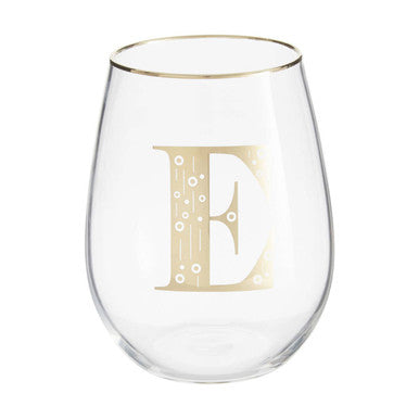Orsina Claro Letter E Curved Tumbler – Monogrammed Clear Glass & Gold