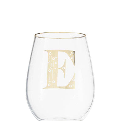 Orsina Claro Letter E Curved Tumbler – Monogrammed Clear Glass & Gold