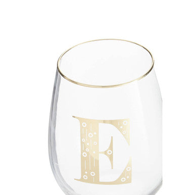 Orsina Claro Letter E Curved Tumbler – Monogrammed Clear Glass & Gold
