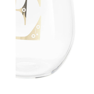 Orsina Claro Letter E Curved Tumbler – Monogrammed Clear Glass & Gold