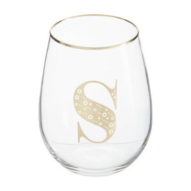 Orsina Claro Letter S Curved Tumbler – Gold Monogram Clear Glass