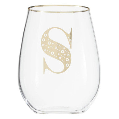 Orsina Claro Letter S Curved Tumbler – Gold Monogram Clear Glass
