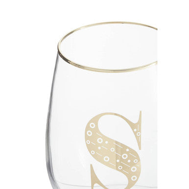 Orsina Claro Letter S Curved Tumbler – Gold Monogram Clear Glass