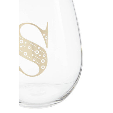 Orsina Claro Letter S Curved Tumbler – Gold Monogram Clear Glass