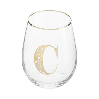 Orsina Claro Letter C Curved Glass Tumbler | Personalized Gold Initial