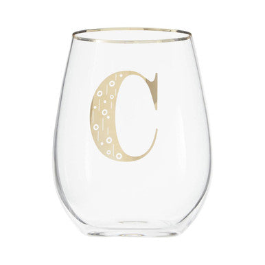 Orsina Claro Letter C Curved Glass Tumbler | Personalized Gold Initial