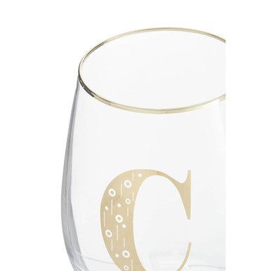 Orsina Claro Letter C Curved Glass Tumbler | Personalized Gold Initial