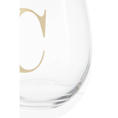 Orsina Claro Letter C Curved Glass Tumbler | Personalized Gold Initial