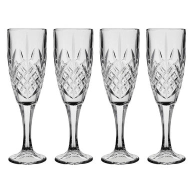 Orsina Beaufort Crystal Champagne Flutes – Set of 4 Embossed Glasses