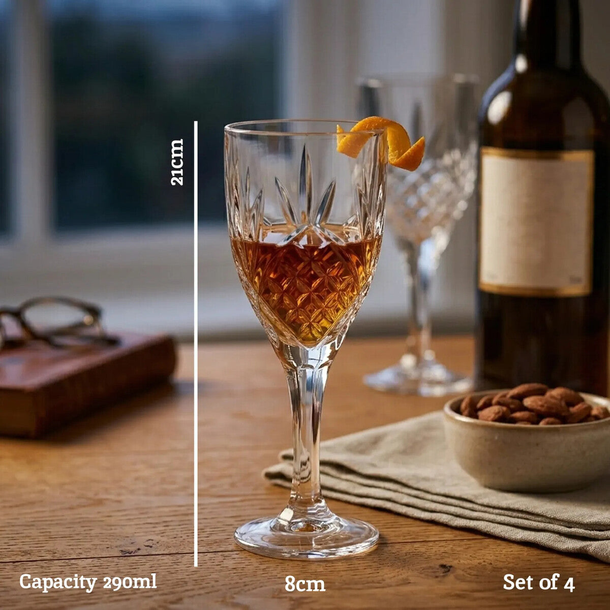 Orsina Beaufort Crystal Wine Glasses – 290ml Embossed Set of 4