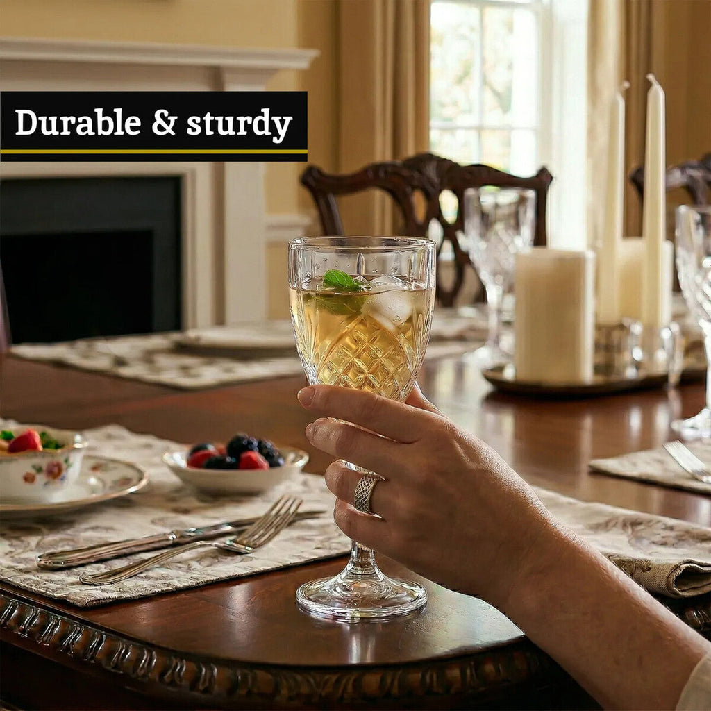 Orsina Beaufort Crystal Wine Glasses – 290ml Embossed Set of 4
