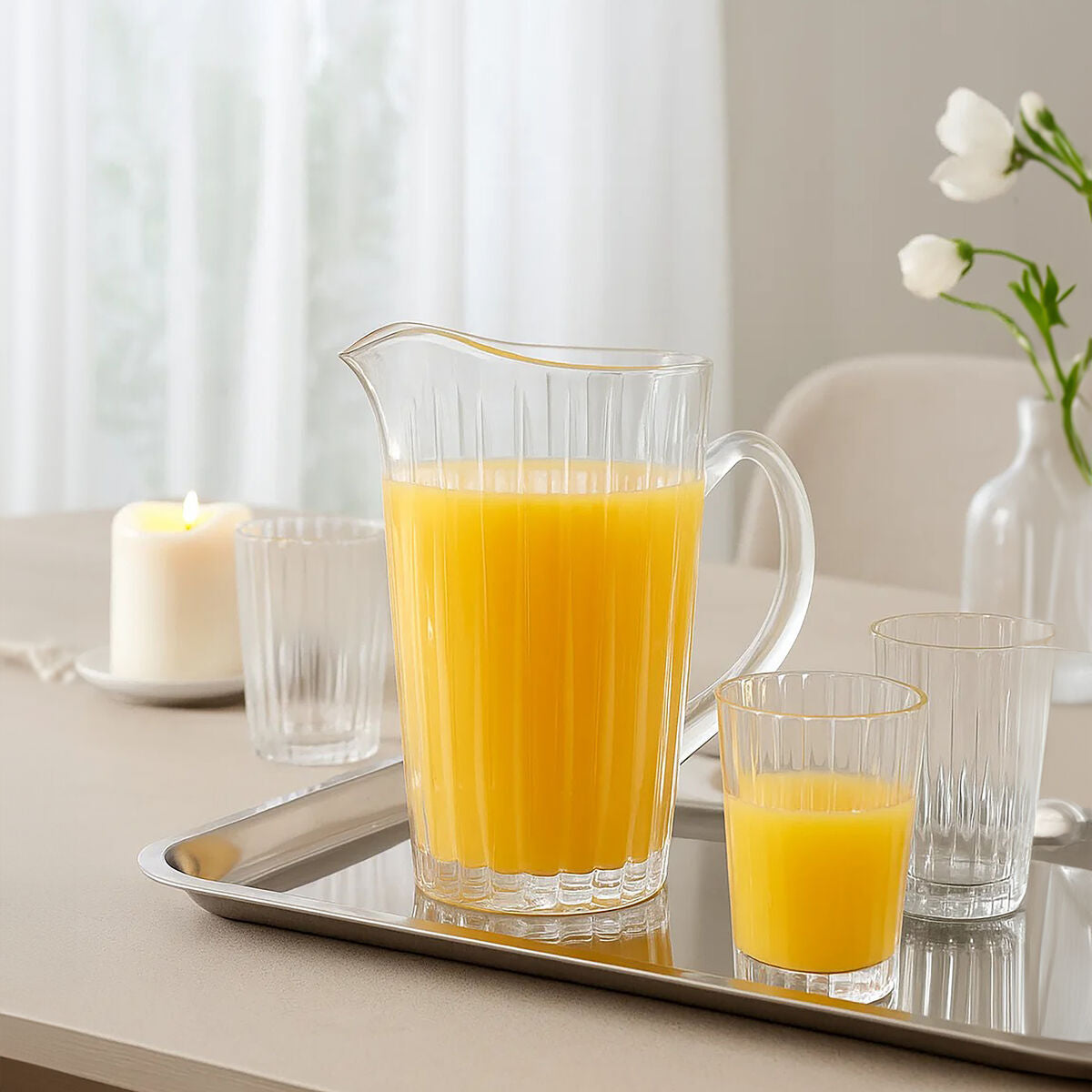 Orsina Beaufort Crystal Pitcher – Fluted Glass Drink Server for Hosting