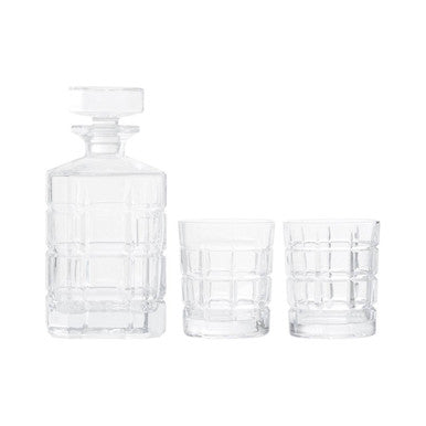 Orsina Auclair Whiskey Decanter Set – Patterned Glass with 2 Tumblers