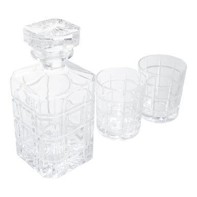 Orsina Auclair Whiskey Decanter Set – Patterned Glass with 2 Tumblers