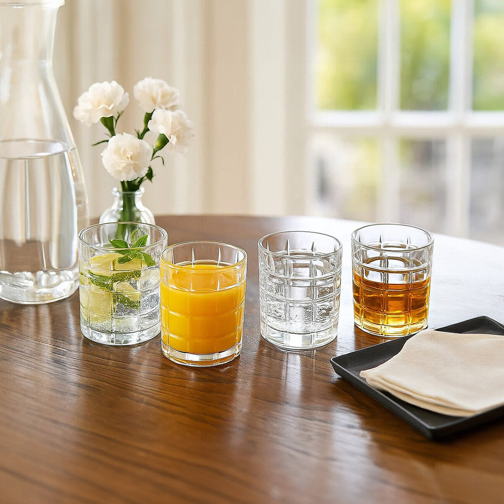 Orsina Auclair Check Glass Tumblers – Set of 4 Patterned Drinking Glasses