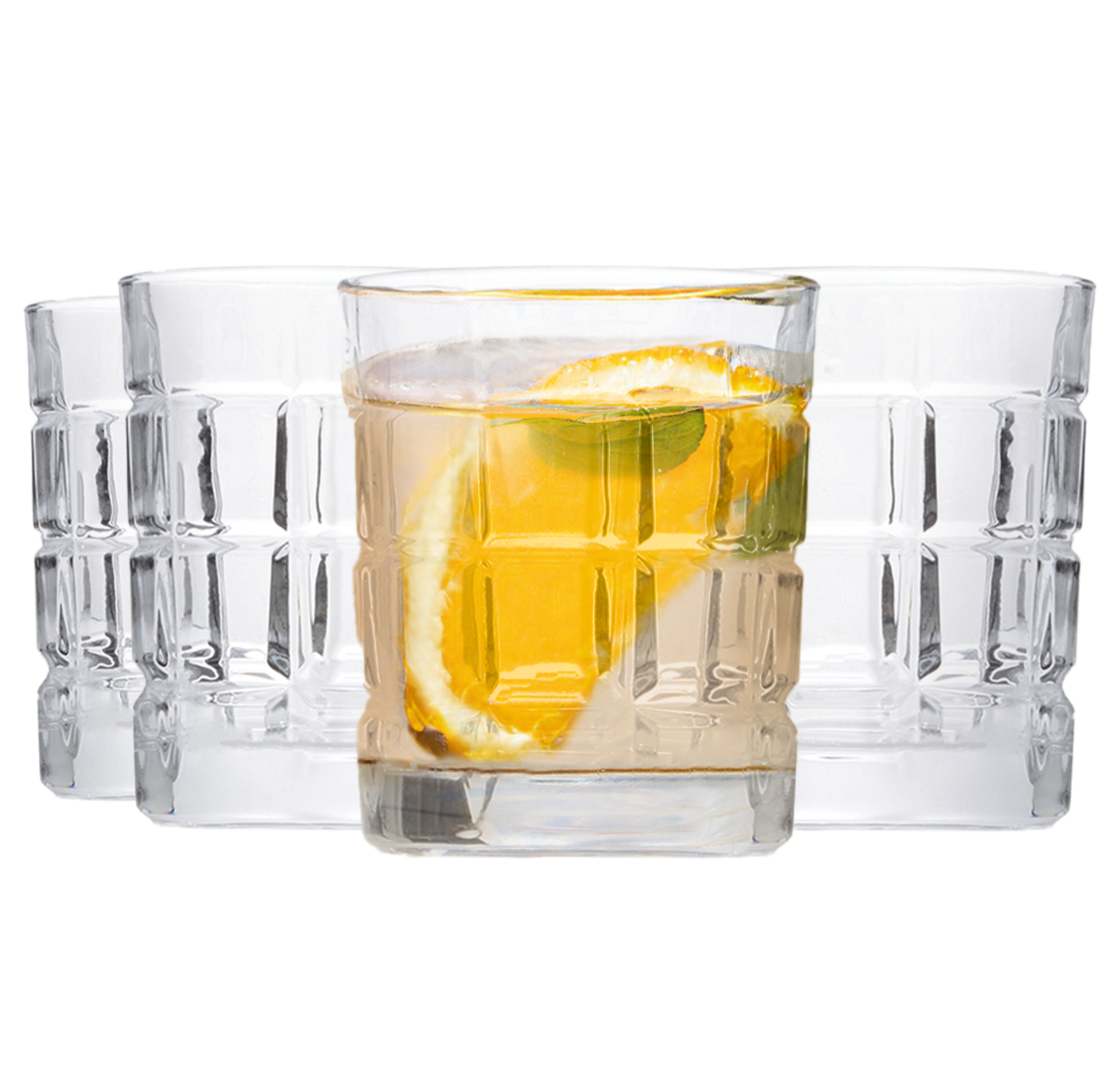 Orsina Auclair Check Glass Tumblers – Set of 4 Patterned Drinking Glasses